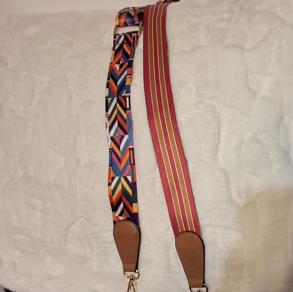 Multi-color southwestern print and striped print  guitar style crossbody strap - Picture 4 of 5